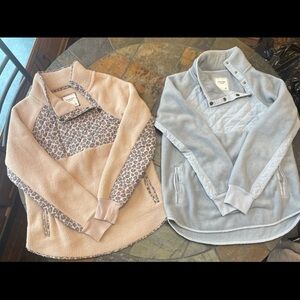Abercrombie 2 Fleece Pullovers Button Quilted Cheetah Light Blue Lot Medium